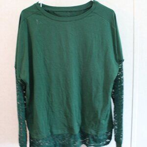 Sage Green Long-Sleeve Shirt with Lace Trim – Effortless Charm